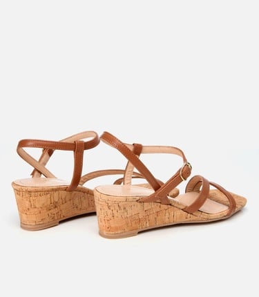  Kadın Deri Taba Dolgu Topuklu Sandalet