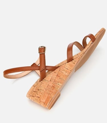  Kadın Deri Taba Dolgu Topuklu Sandalet