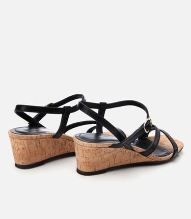  Kadın Deri Siyah Dolgu Topuklu Sandalet