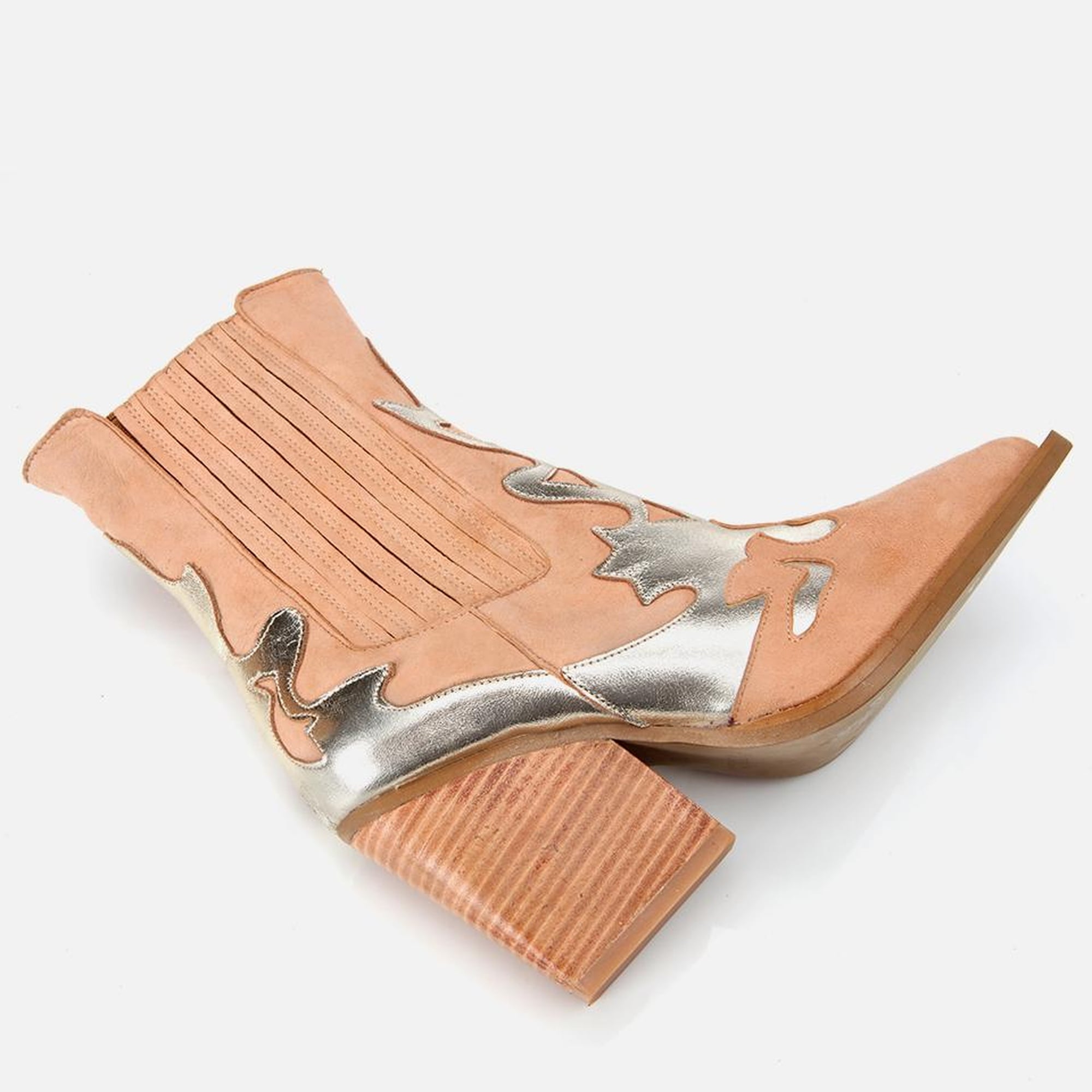 Kadın Süet Deri Bej Western Topuklu Bot