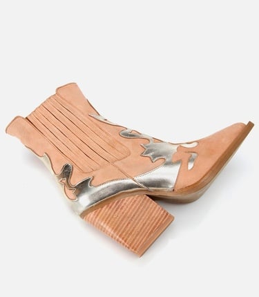  Kadın Süet Deri Bej Western Topuklu Bot