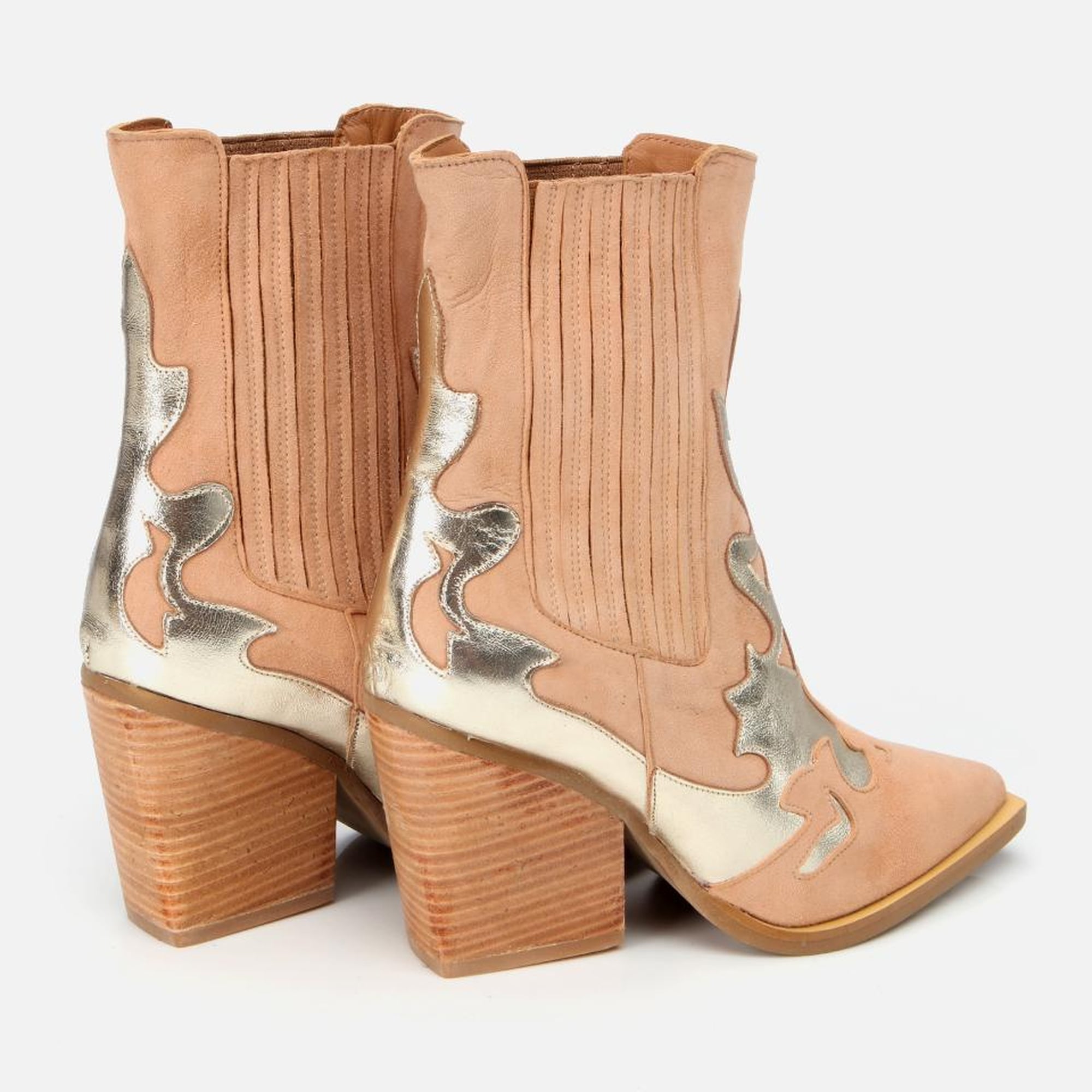 Kadın Süet Deri Bej Western Topuklu Bot