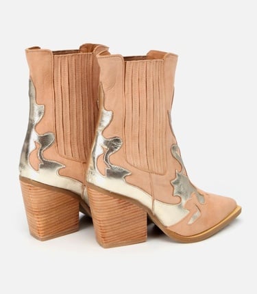  Kadın Süet Deri Bej Western Topuklu Bot