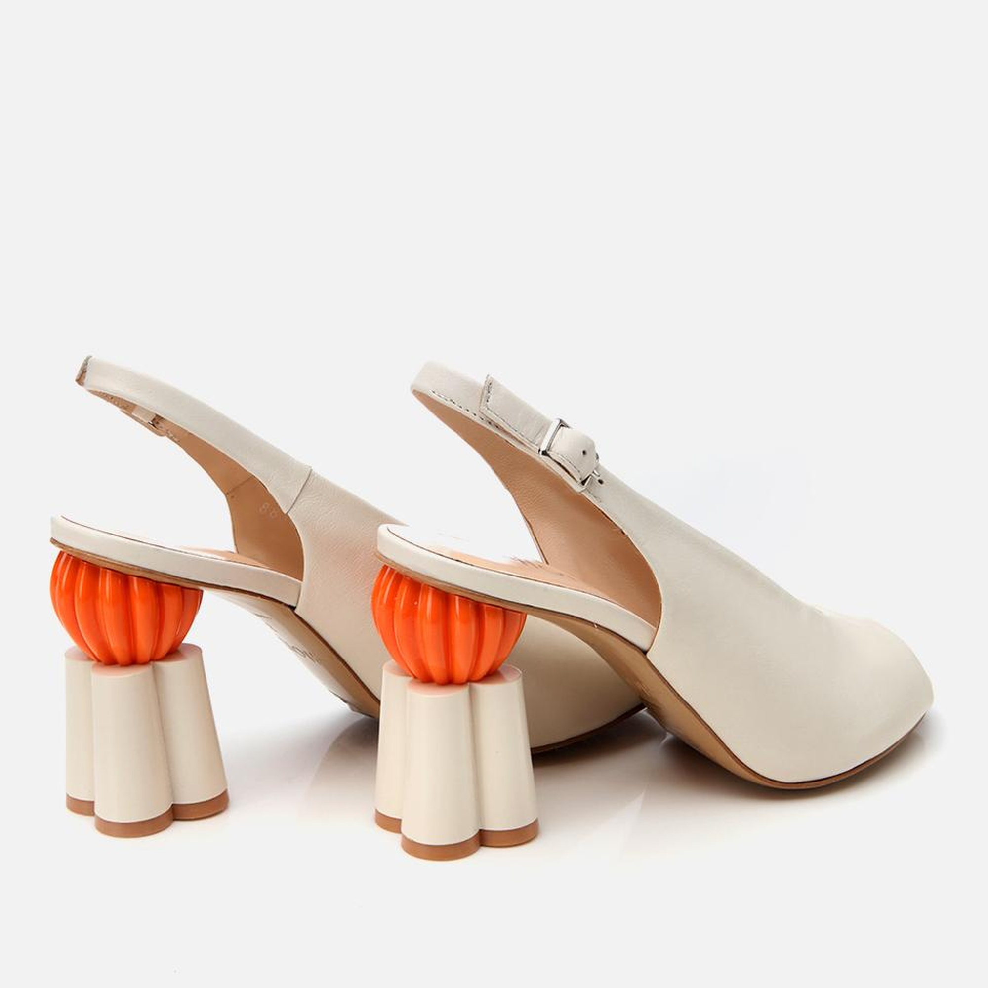 Kadın Deri Ekru Kalın Topuklu Sandalet