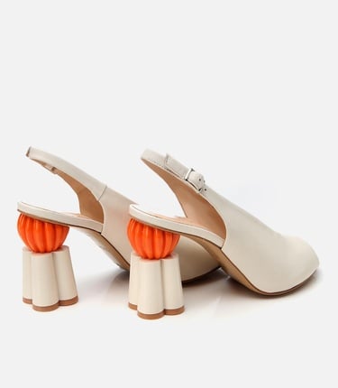  Kadın Deri Ekru Kalın Topuklu Sandalet