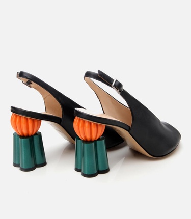  Kadın Deri Siyah Kalın Topuklu Sandalet