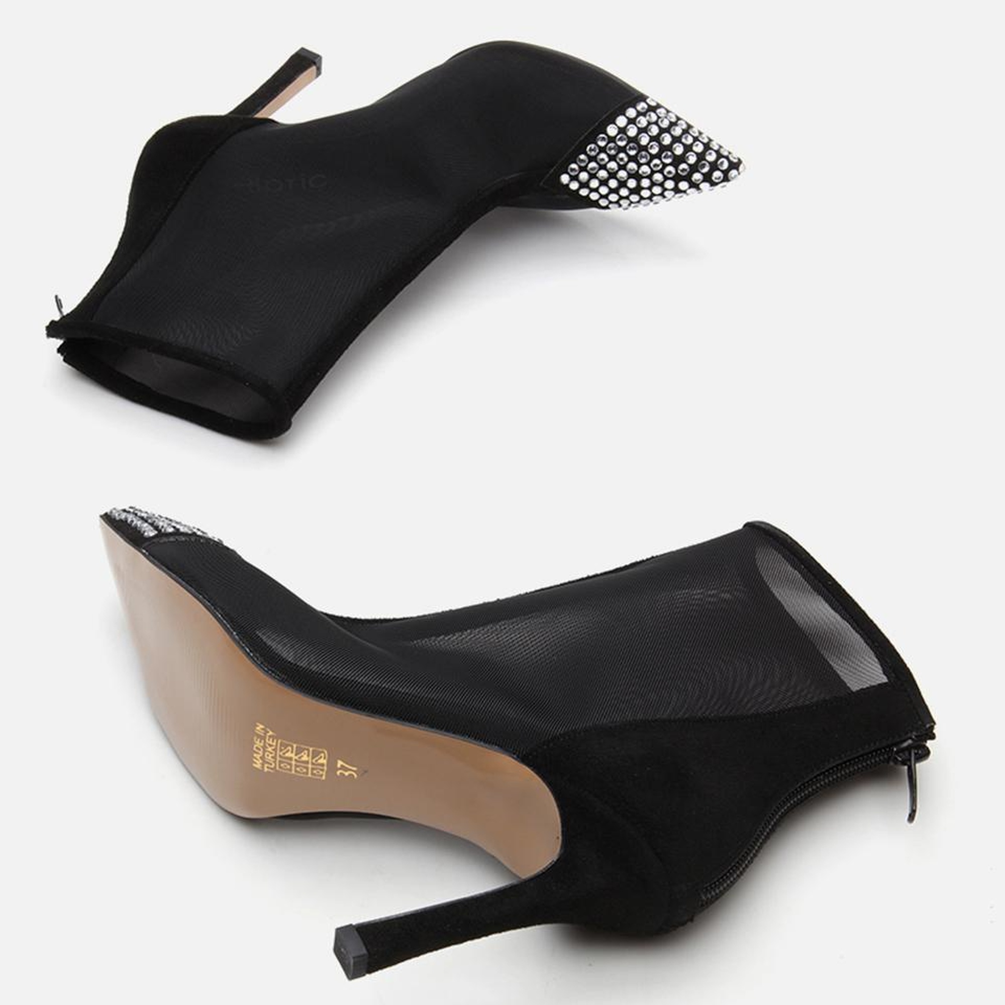 Kadın Siyah Tül/Taş Detaylı Topuklu Bot