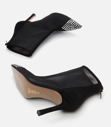  Kadın Siyah Tül/Taş Detaylı Topuklu Bot