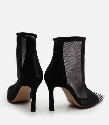  Kadın Siyah Tül/Taş Detaylı Topuklu Bot