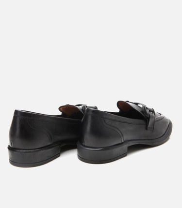  Kadın Deri Siyah Esnek Tabanlı Günlük Loafer