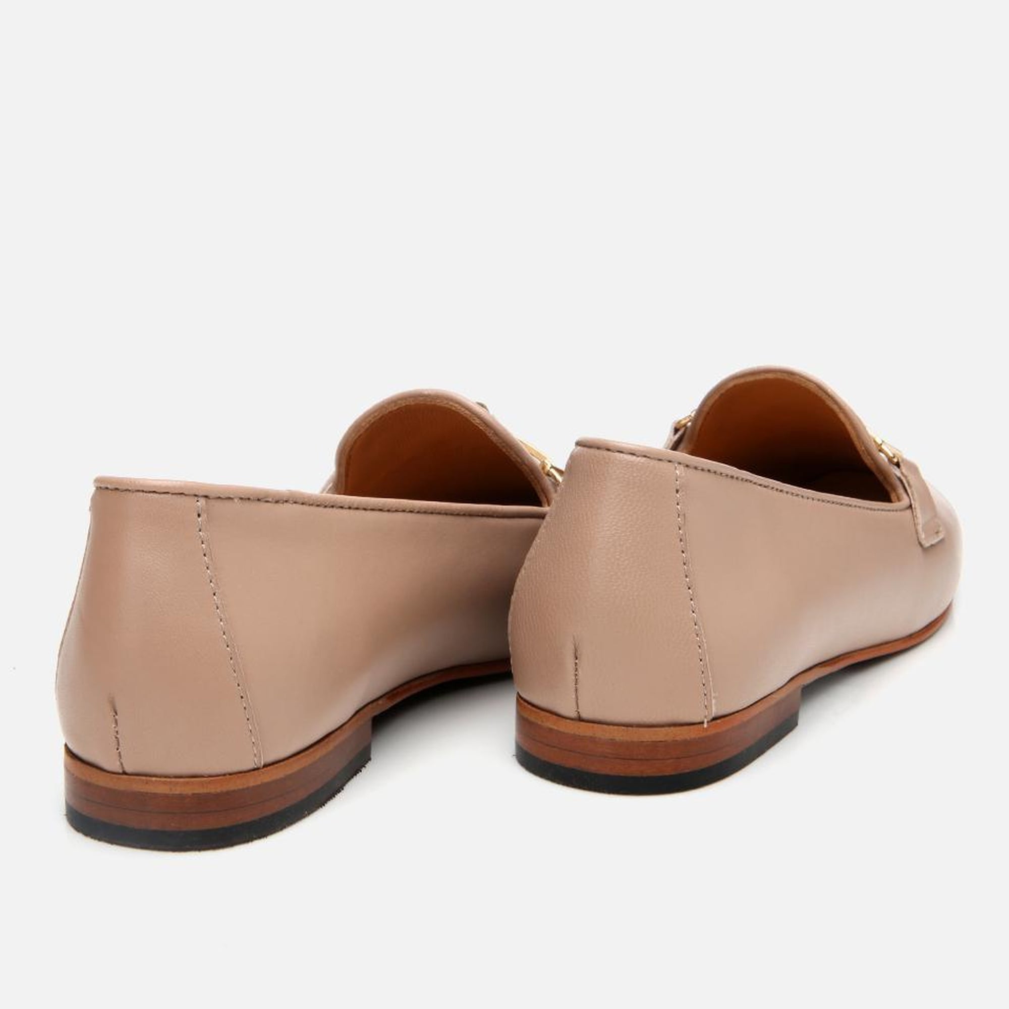 Kadın Deri Bej Tokalı Klasik Loafer