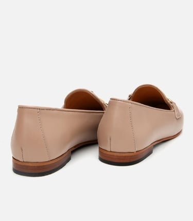  Kadın Deri Bej Tokalı Klasik Loafer