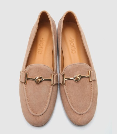  Kadın Süet Deri Bej Tokalı Klasik Loafer