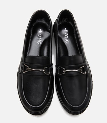  Kadın Deri Siyah Tokalı Günlük Loafer