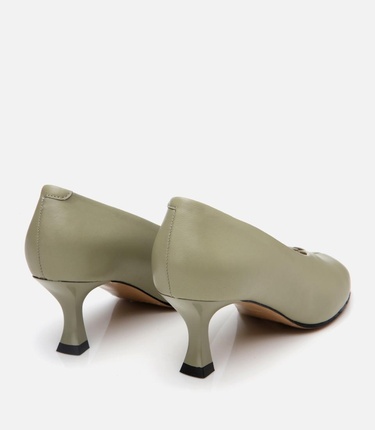  Kadın Deri Yeşil İnce Topuklu Ayakkabı