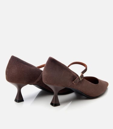  Kadın Süet Deri Kahverengi Mary Jane Stiletto