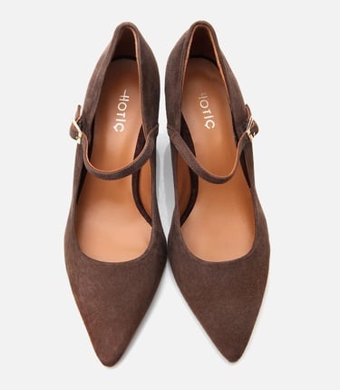  Kadın Süet Deri Kahverengi Mary Jane Stiletto