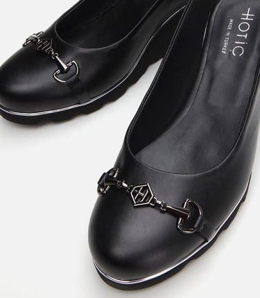  Kadın Deri Siyah Kalın Topuk