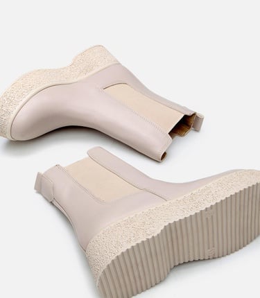  Kadın Bej Kalın Tabanlı Düz Bot