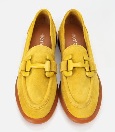  Kadın Süet Deri Sarı Esnek Tabanlı Günlük Loafer