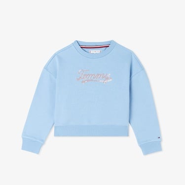  Tommy Hilfiger Script Sequin Çocuk Mavi Sweatshirt
