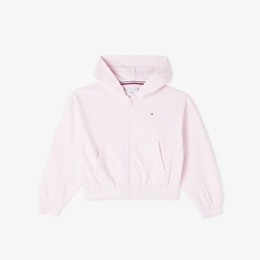  Tommy Hilfiger Puff Print Çocuk Fermuarlı Pembe Hoodie