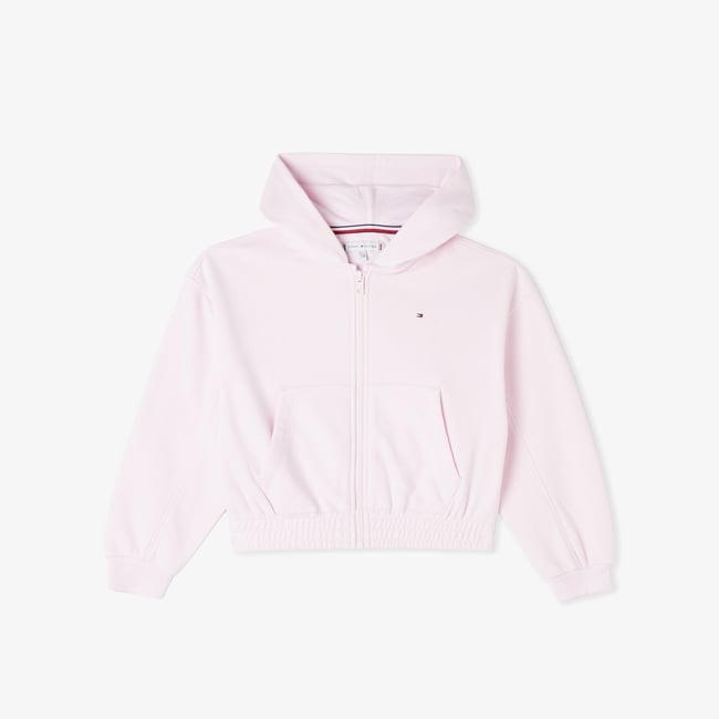  Tommy Hilfiger Puff Print Çocuk Fermuarlı Pembe Hoodie