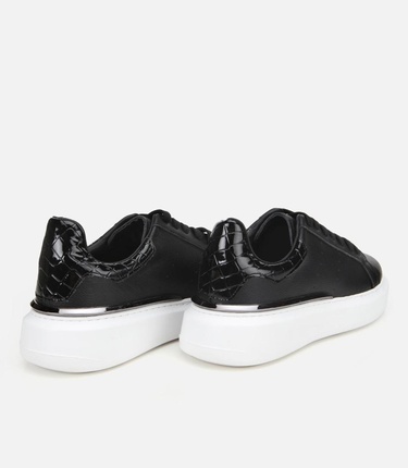  Erkek Deri Siyah Hafif Tabanlı Spor Ayakkabı