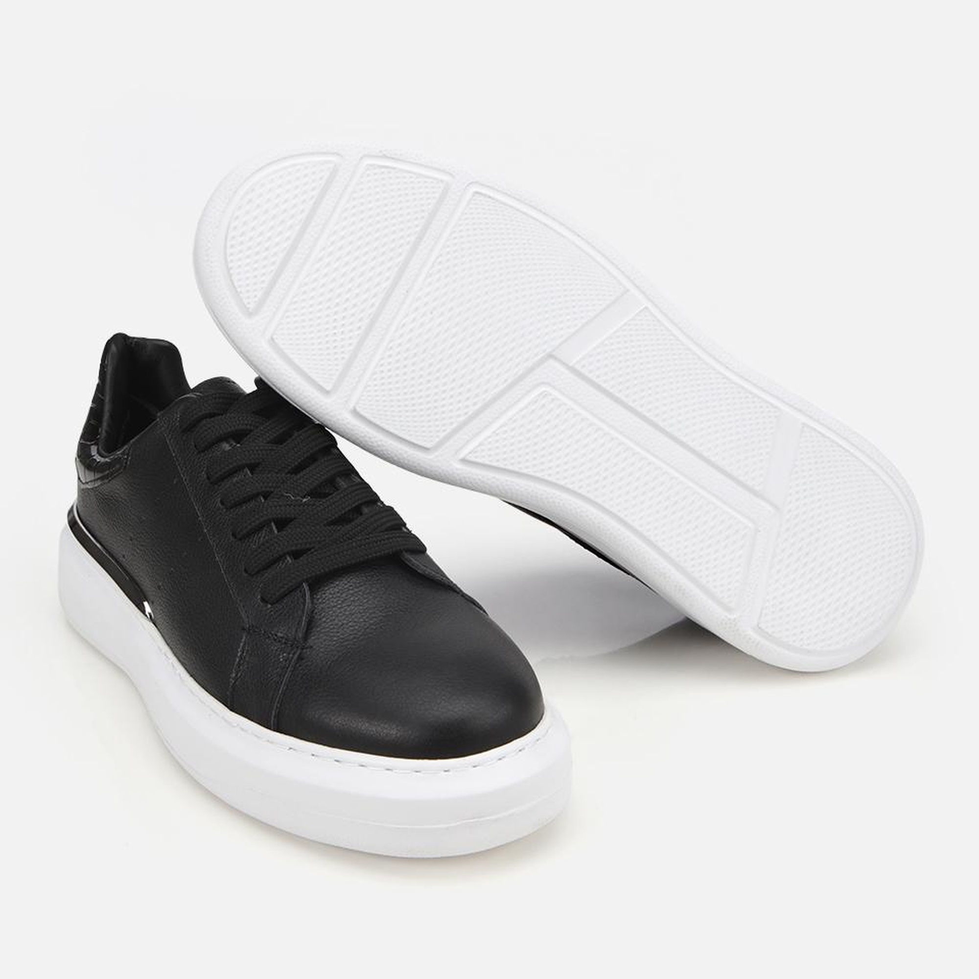 Erkek Deri Siyah Hafif Tabanlı Spor Ayakkabı