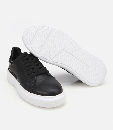  Erkek Deri Siyah Hafif Tabanlı Spor Ayakkabı