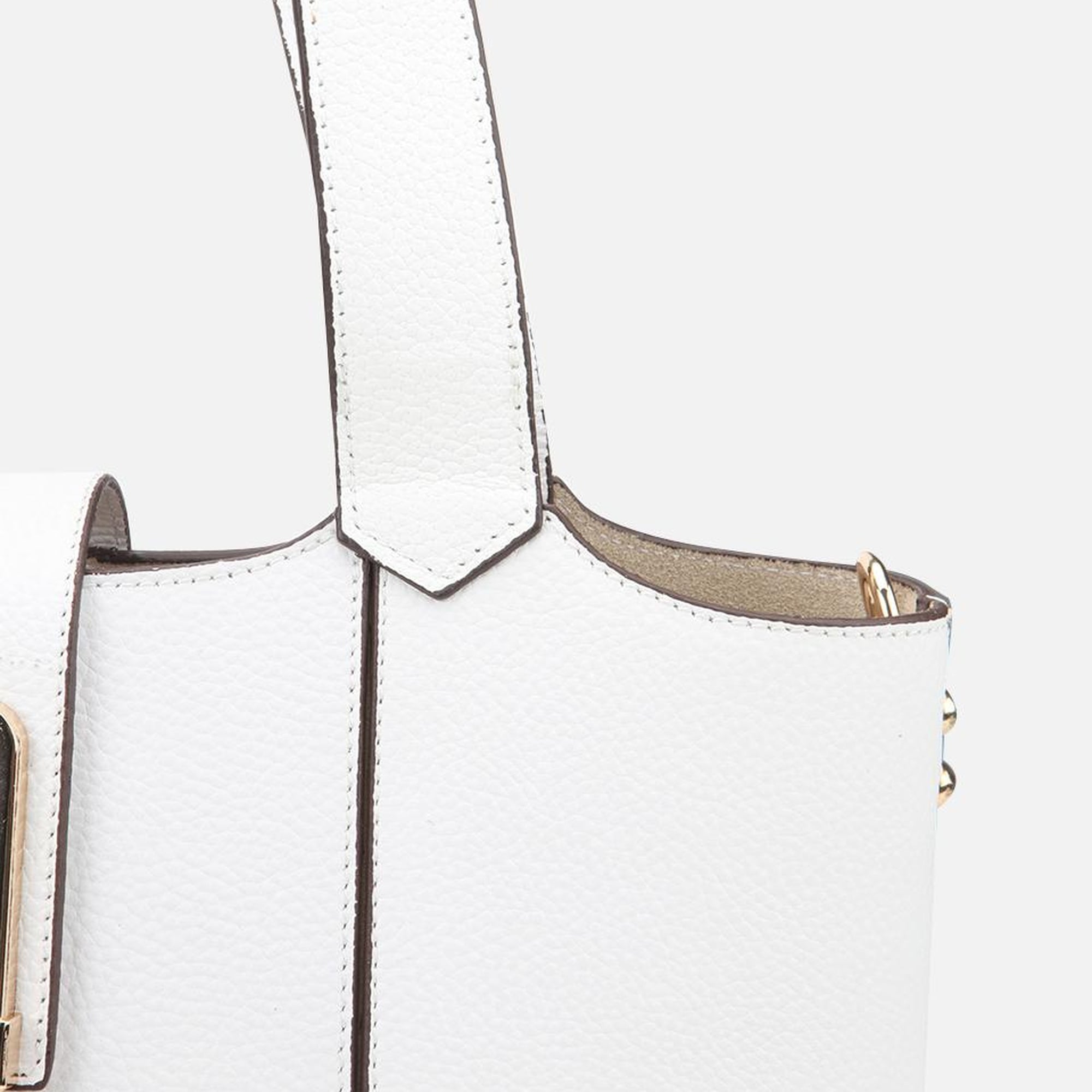 Kadın Deri Beyaz Kilit Detaylı Tote Çanta