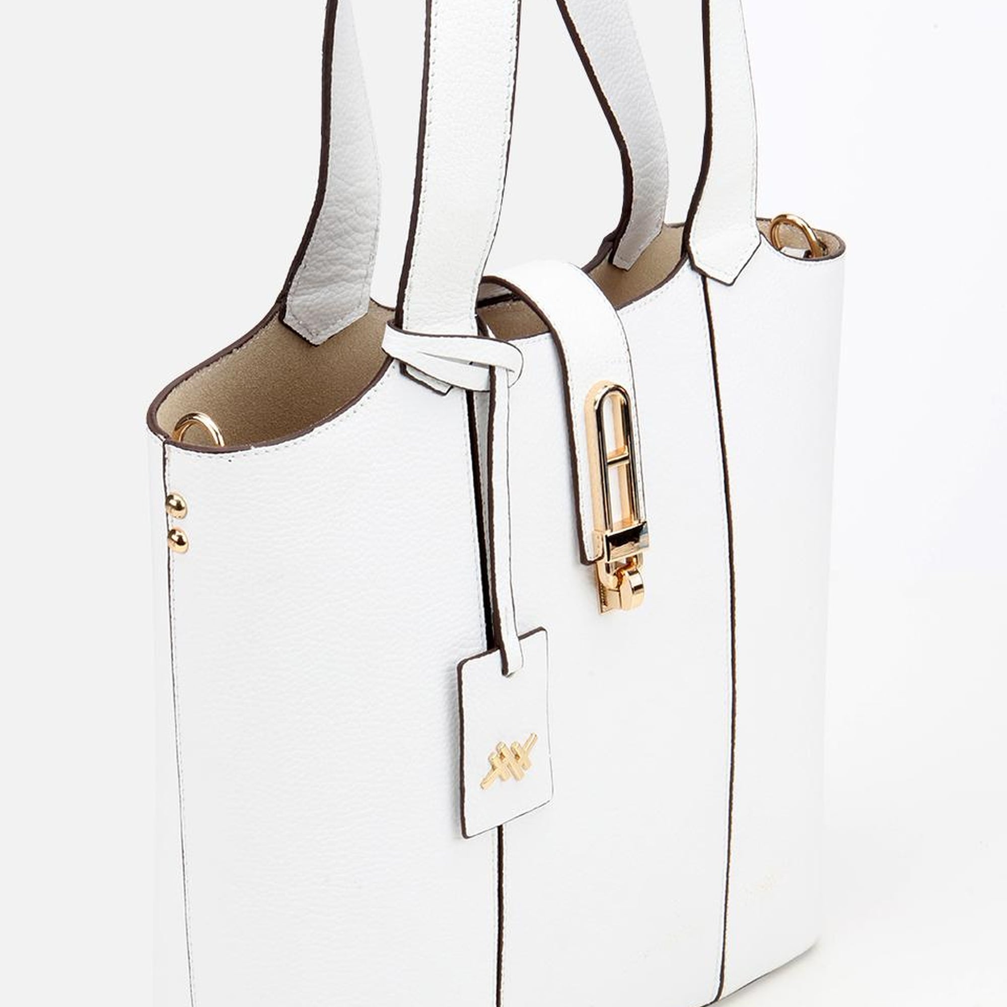 Kadın Deri Beyaz Kilit Detaylı Tote Çanta