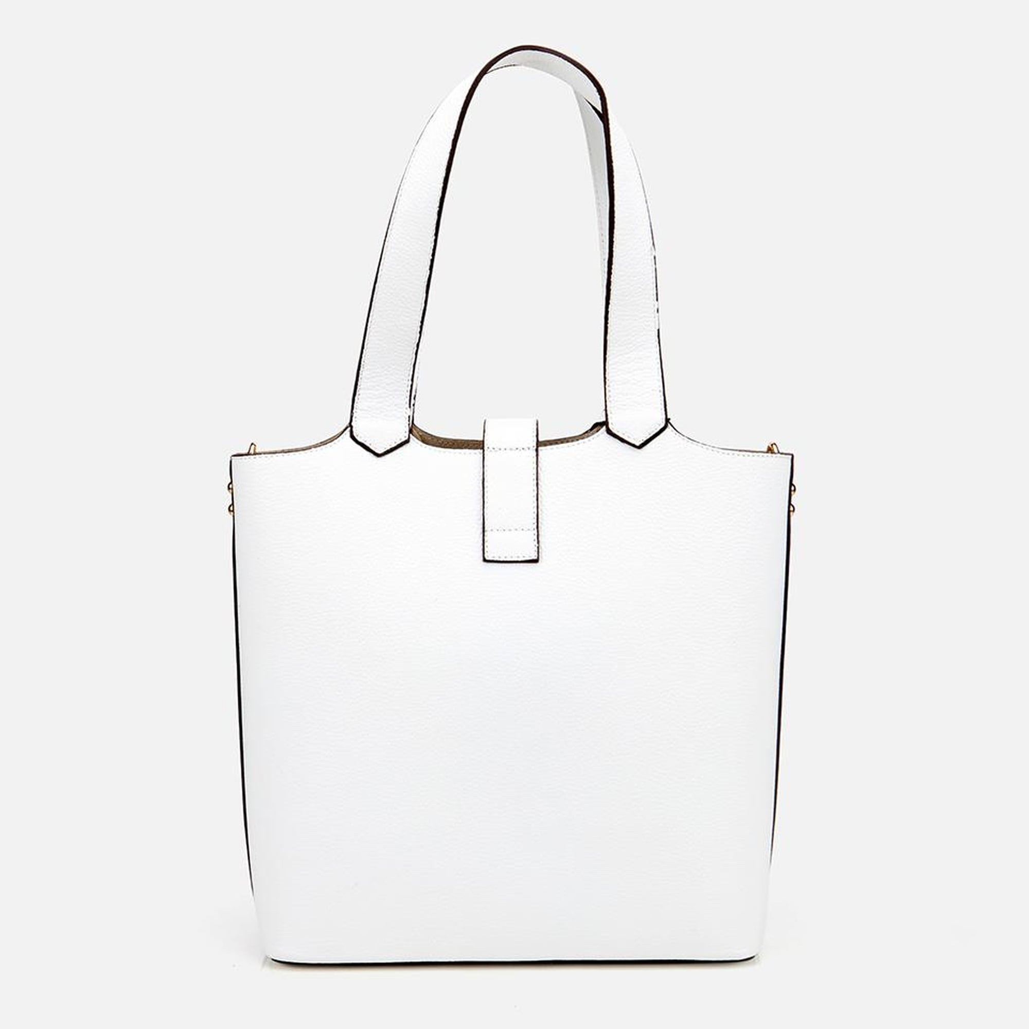 Kadın Deri Beyaz Kilit Detaylı Tote Çanta