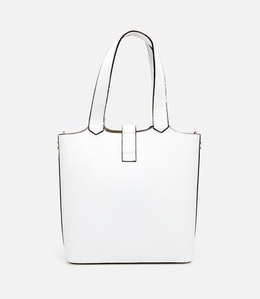  Kadın Deri Beyaz Kilit Detaylı Tote Çanta