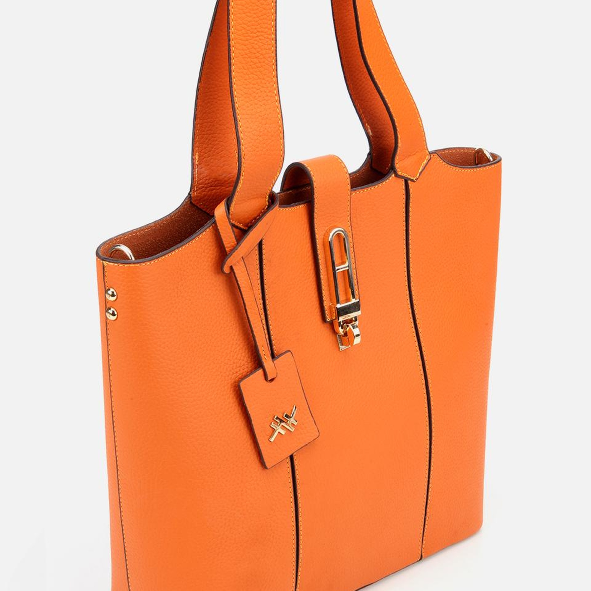 Kadın Deri Turuncu Kilit Detaylı Tote Çanta
