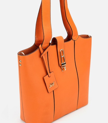  Kadın Deri Turuncu Kilit Detaylı Tote Çanta