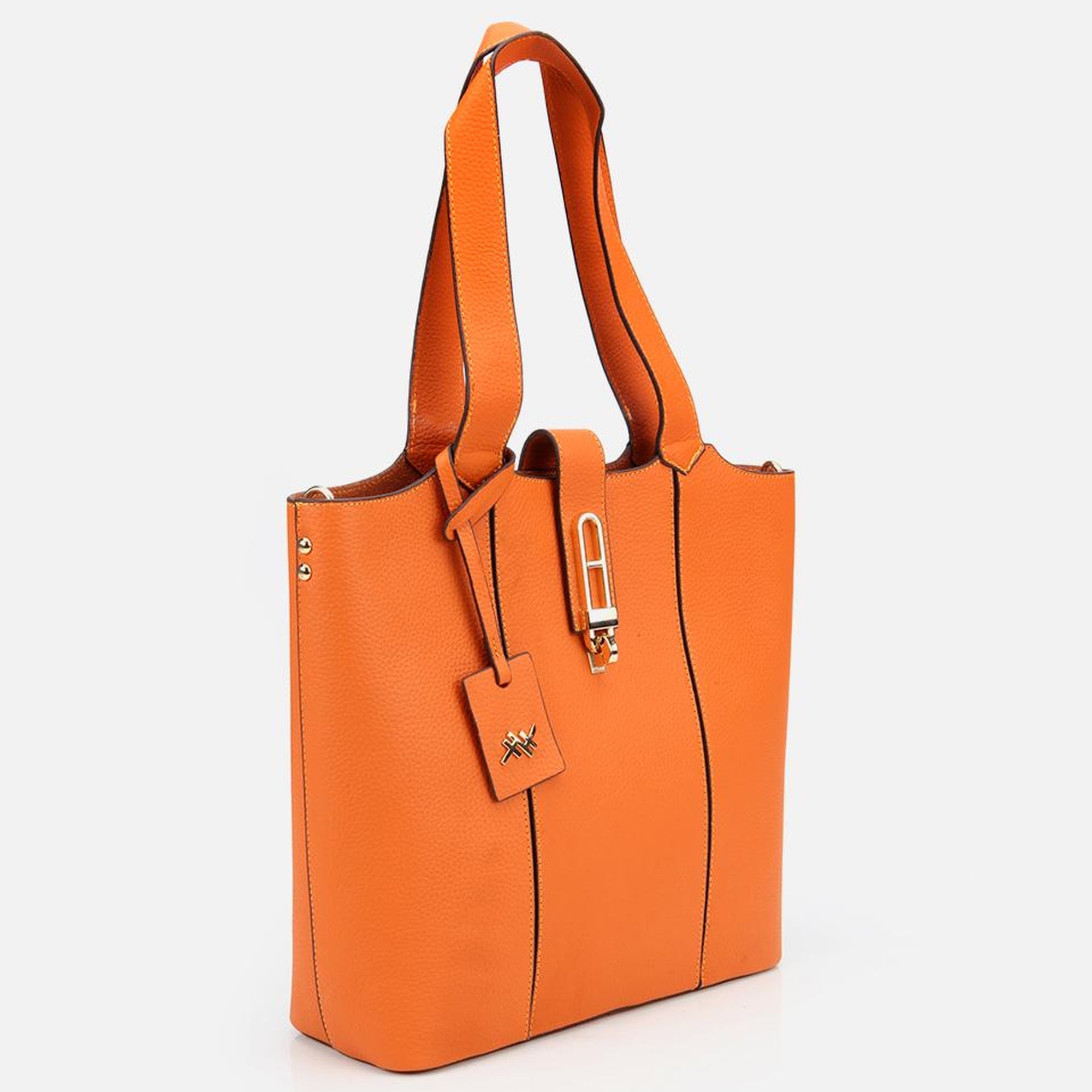 Kadın Deri Turuncu Kilit Detaylı Tote Çanta