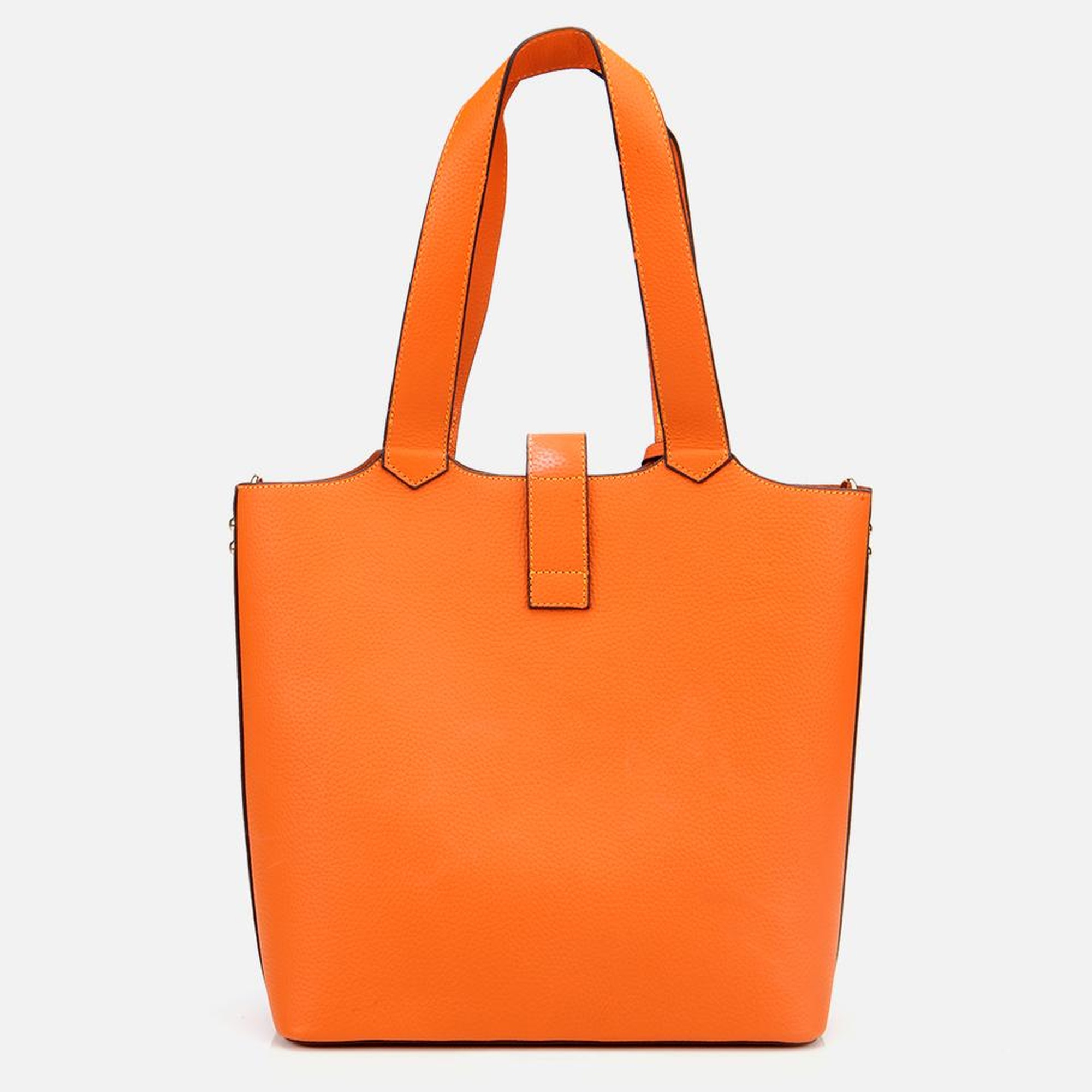 Kadın Deri Turuncu Kilit Detaylı Tote Çanta