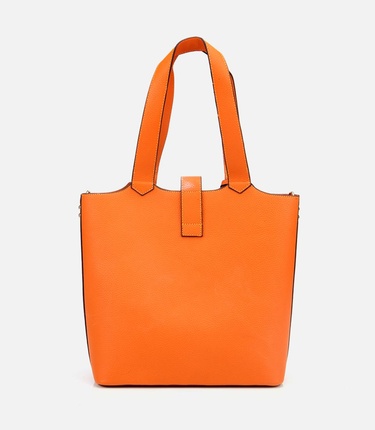  Kadın Deri Turuncu Kilit Detaylı Tote Çanta
