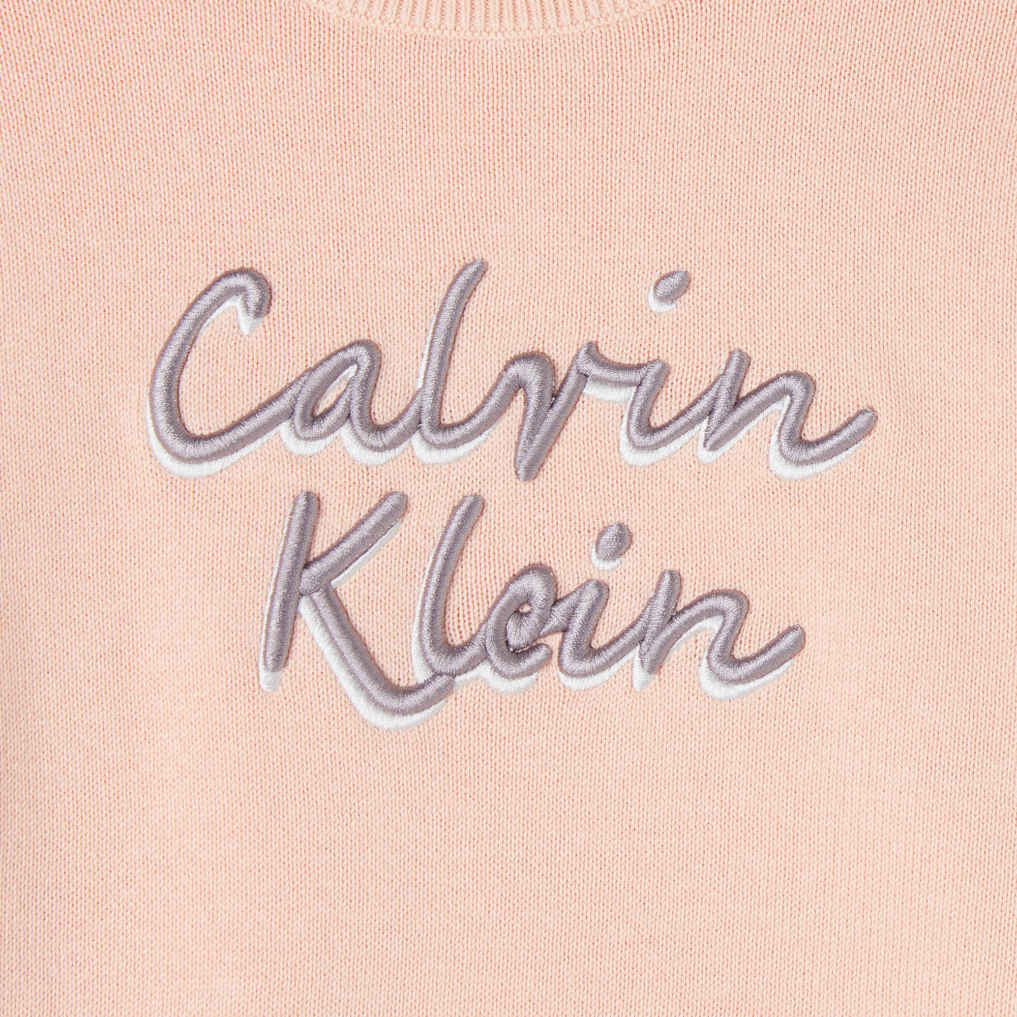 Calvin Klein Logo Metallic Intersia Çocuk Pembe Triko