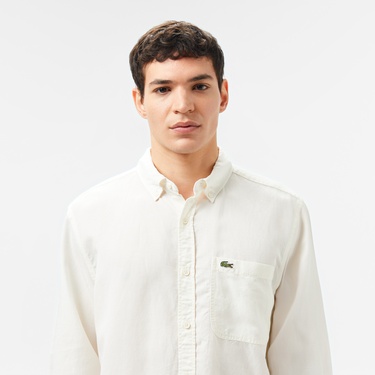  Lacoste Erkek Regular Fit Düğmeli Yaka Beyaz Gömlek