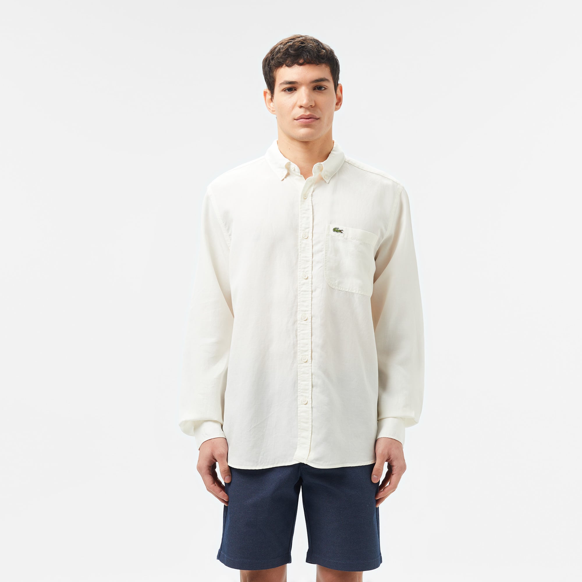  Lacoste Erkek Regular Fit Düğmeli Yaka Beyaz Gömlek