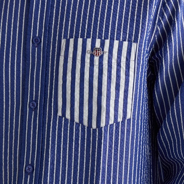  GANT Erkek Lacivert Düğmeli Yaka Çizgili Gömlek