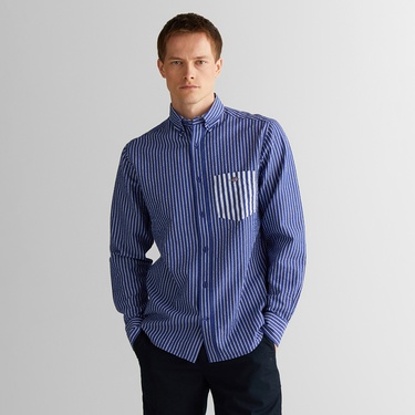  GANT Erkek Lacivert Düğmeli Yaka Çizgili Gömlek