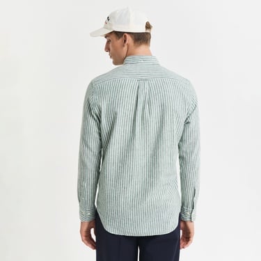  GANT Erkek Yeşil Regular Fit Düğmeli Yaka Çizgili Keten Gömlek
