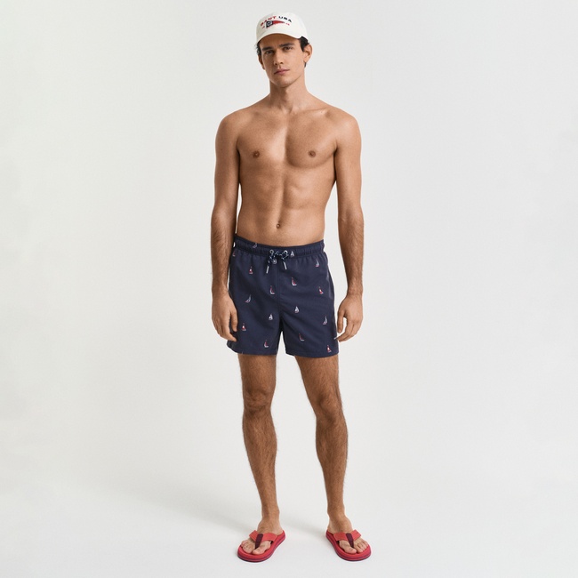  GANT Erkek Lacivert Regular Fit Desenli Mayo Şort