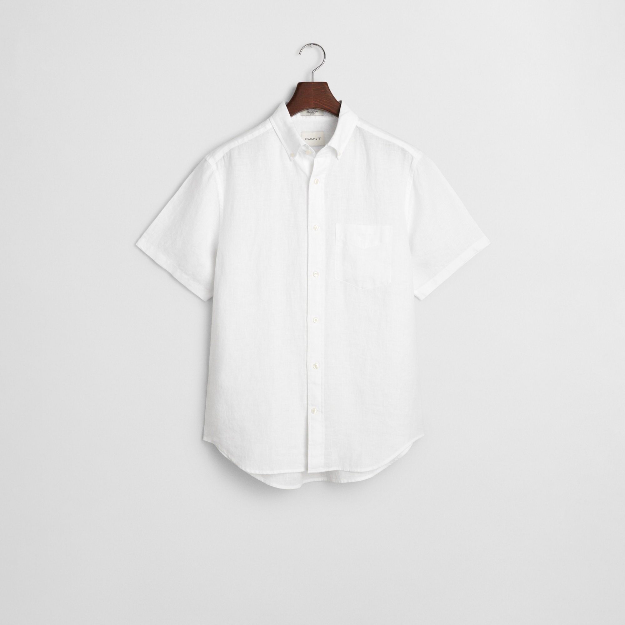 GANT Erkek Beyaz Regular Fit Düğmeli Yaka Keten Gömlek