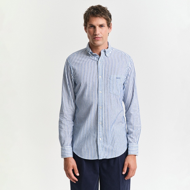  GANT Erkek Lacivert Regular Fit Düğmeli Yaka Çizgili Gömlek