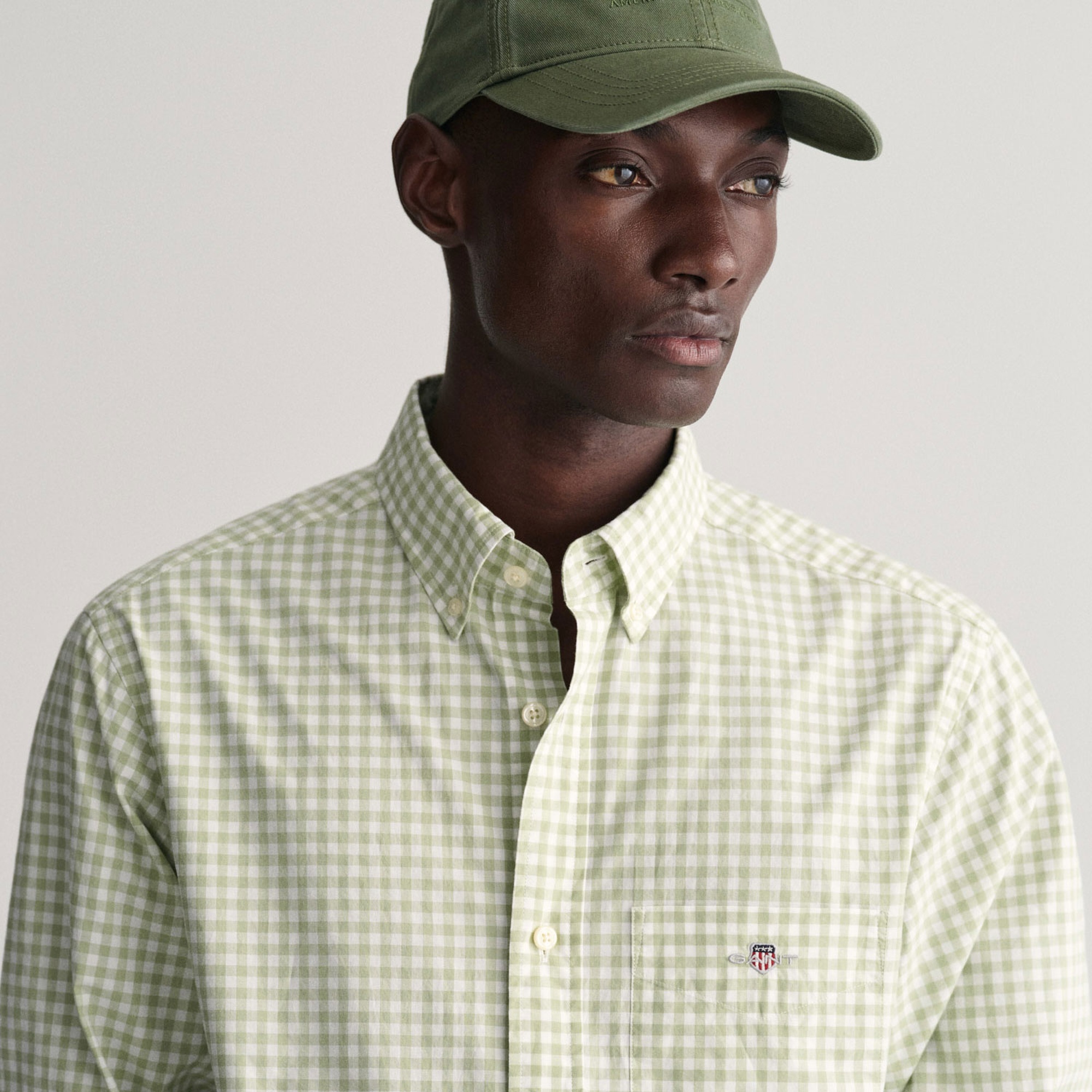 GANT Erkek Yeşil Regular Fit Düğmeli Yaka Kareli Gömlek