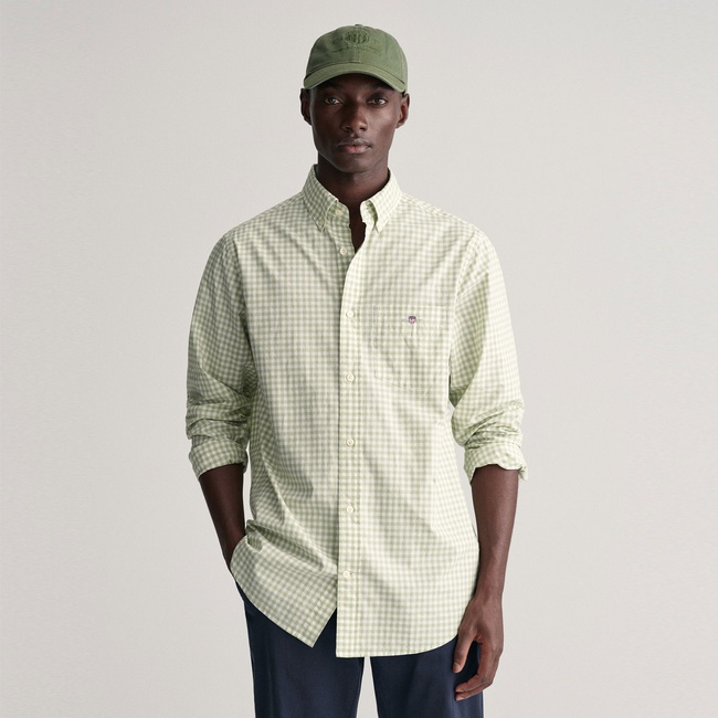  GANT Erkek Yeşil Regular Fit Düğmeli Yaka Kareli Gömlek